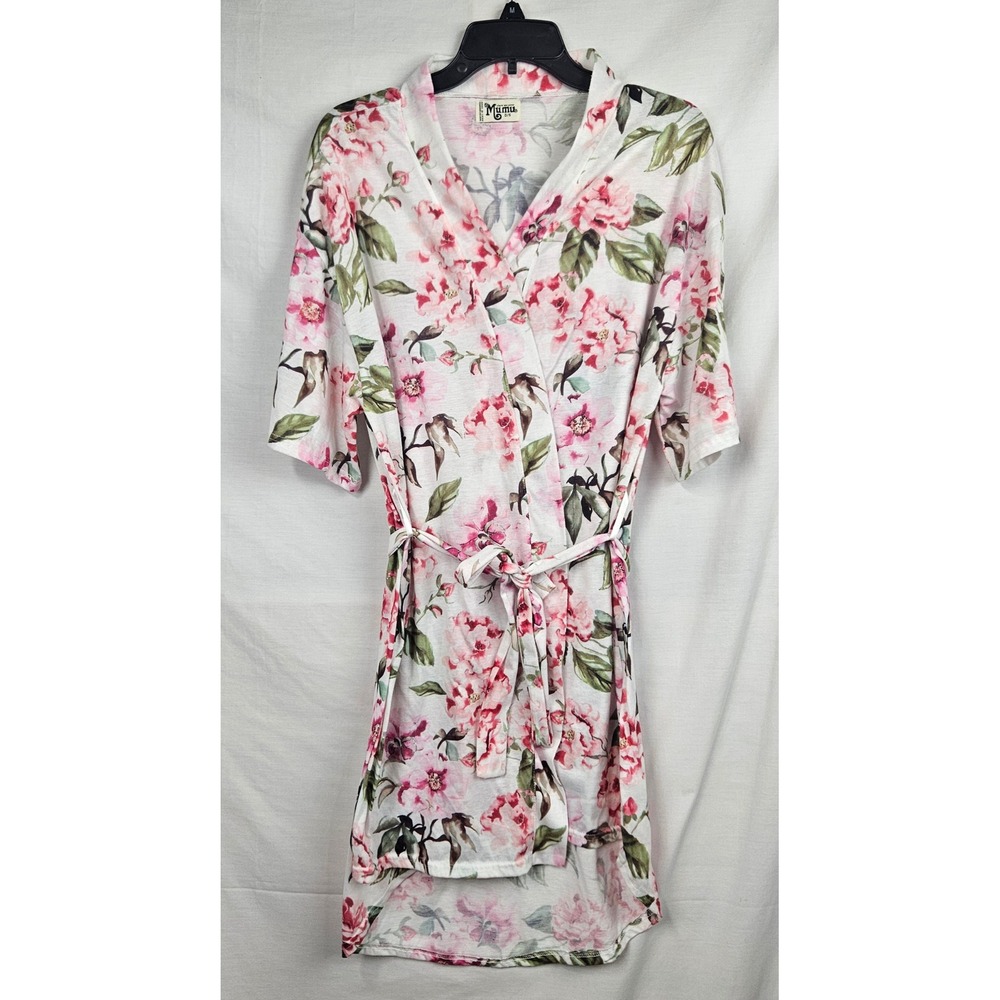 Show Me Your Mumu Floral Robe Pink White Short Sleeve Jersey Knit One Size O/S